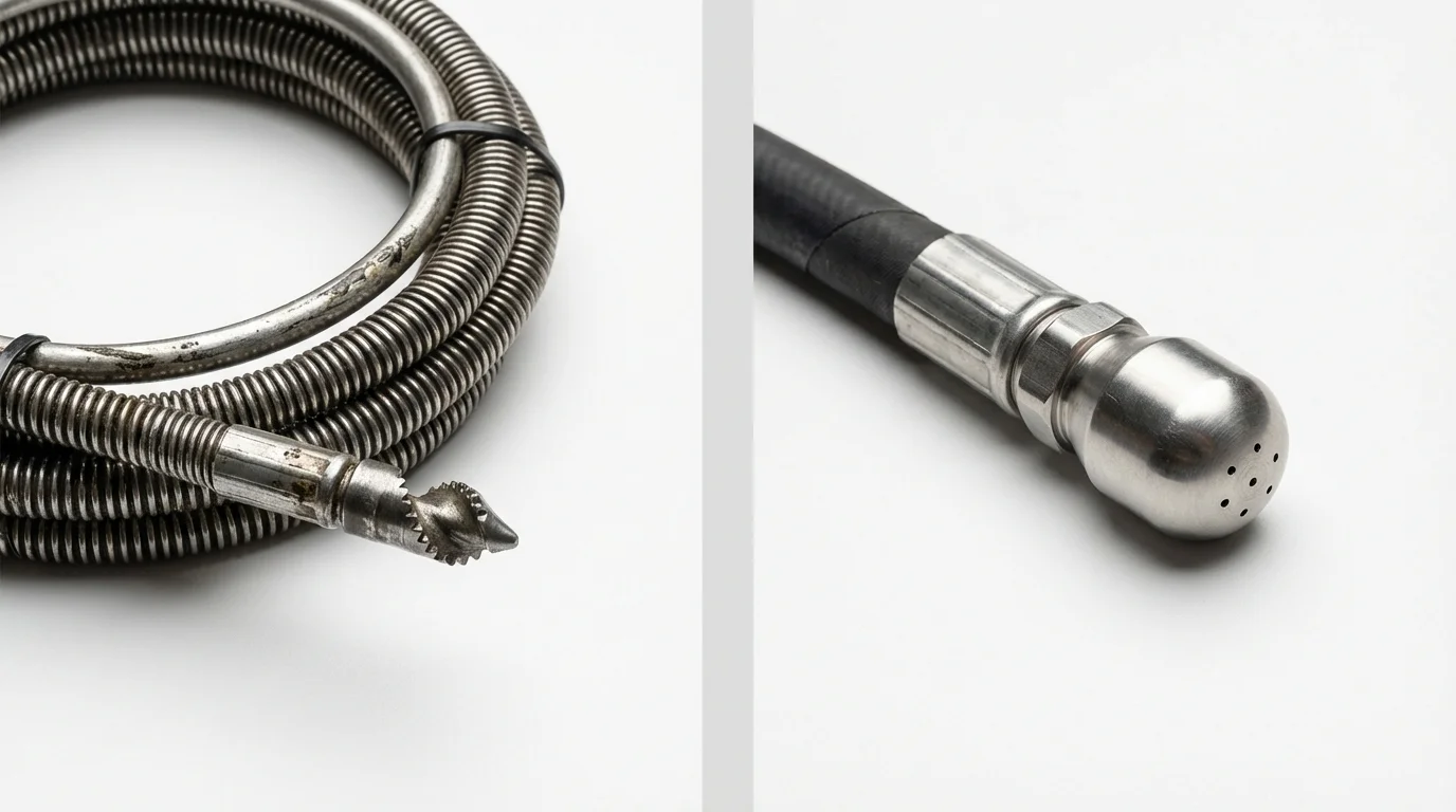 Drain snake cable and hydro jetting nozzle used for drain cleaning in Oakley, KS